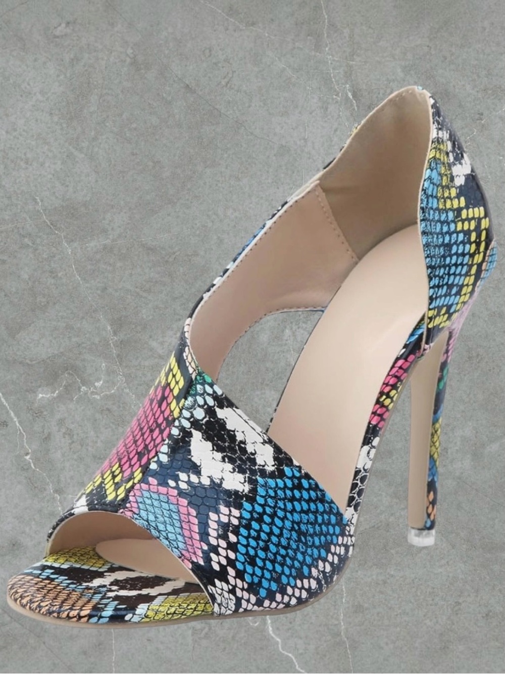 2 for $30 | Multicolor Snake-Print Peep-Toe Stiletto Heel